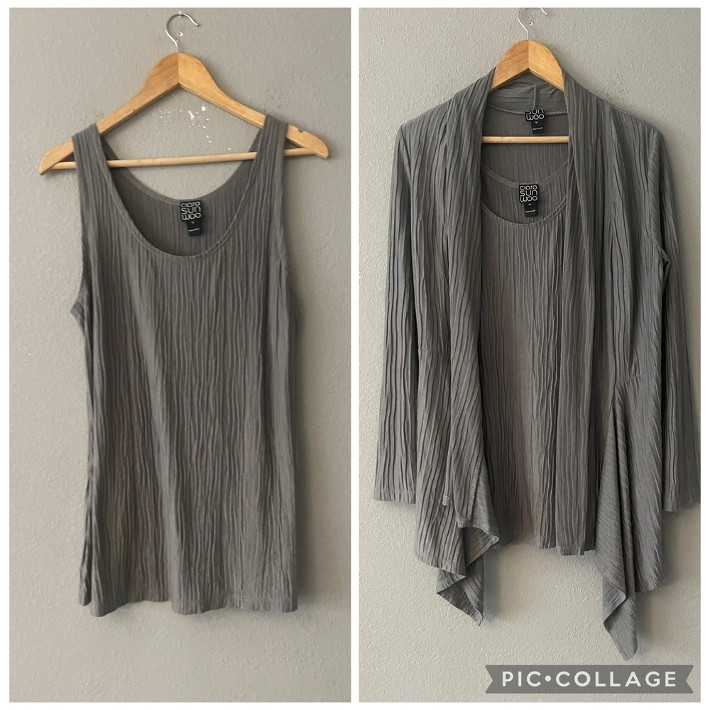 Clara Sunwoo 2 Piece Set Tank Top and Waterfall Cardigan